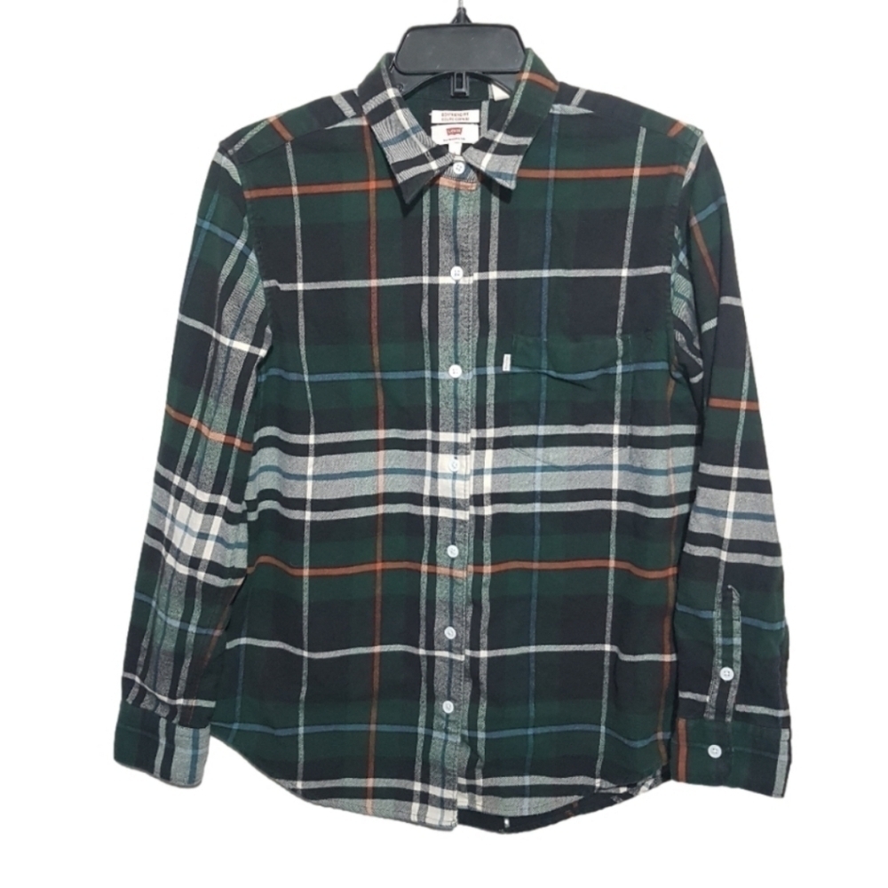 Levi's Plaid Flannel Button Down Long Sleeved Shirt Boyfriend Fit